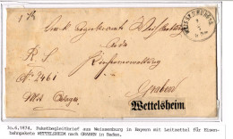 Bayern Paketbegleitbrief Für Eisenbahnfracht Mit Großem Leitzettel #IB801 - Lettres & Documents