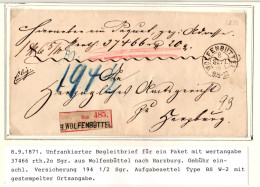 Braunschweig Paketbegleitbrief Portofreie Mit Wertangabe 37466 Rth. #IB833 - Brunswick