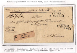 Thurn & Taxis Paketbegleitbrief Jena - Weimar, Aufgabezettel #IB984 - Covers & Documents