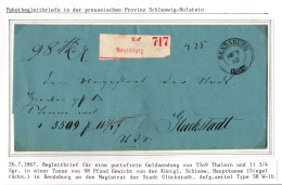 Norddeutscher Bund Paketbegleitbrief Rendsburg - Glückstadt Aufgabezettel #IB970 - Briefe U. Dokumente