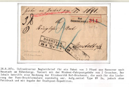 Hannover Paketbegleitbrief Unfrankiert Aufgabezettel #IB865 - Hanover