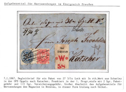 Preußen Paketbegleitbrief Aufgabezettel Scharley - Kratscher #IO553 - Brieven En Documenten