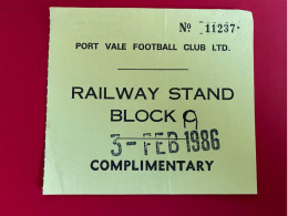 Football Ticket Billet Jegy Biglietto Eintrittskarte Port Vale FC - Game 03/02/1986 - Biglietti D'ingresso