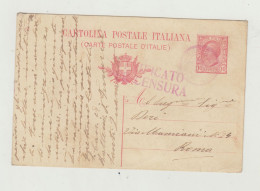 INTERO POSTALE DA 10 CENTESIMI - VIAGGIATA NEL 1917 VERSO ROMA CON CENSURA WW1 - Postwaardestukken