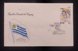 D)1977, URUGUAY, FIRST DAY COVER, ISSUE, CHRISTMAS IN URUGUAY, MARIA, JOSE, NIÑO JESUS, FDC - Uruguay