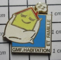 1618C Pin's Pins / Beau Et Rare : MARQUES / ASSURANCES GMF HABITATION ET  FAMILLE OREILLER MAISON - Trademarks