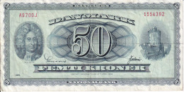 BILLETE DE DINAMARCA DE 50 KRONER DEL AÑO 1970 (BANKNOTE) RARO - Danimarca