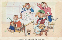 JA 26 - ATELIER DE PEINTRE AVEC CHATS - TREPIED , TABLEAU , PALETTE , PEINTURE -  ILLUSTRATEUR L . ANDRE - 2 SCANS - Cats