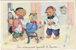 JA 26 -CABINET DE DENTISTE AVEC CHIENS HUMANISES - CHATS PATIENTS -"UN MAUVAIS .." - ILLUSTRATEUR L . ANDRE - 2 SCANS - Gatos