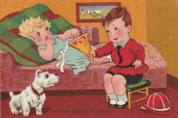 JA 26 - " ACCEPTEZ TOUJOURS UN BONBON "- COUPLE D' ENFANTS AVEC CORNET DE FRIANDISES ET CHIEN  TERRIER - 2 SCANS - Honden