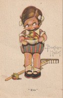 KO 1 - " EVE " - FILLETTE AVEC TABLER REMPLI DE POMMES ET RATEAU - ILLUSTRATEUR B . MALLET- PUB LA SAMARITAINE - Mallet, B.