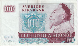 BILLETE DE SUECIA DE 100 KRONOR DEL AÑO 1970 EN CALIDAD EBC (XF)  (BANKNOTE) GUSTAV II ADOLF - Suède