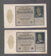 2 Billets  Allemagne    10000 Mark   Reichsbanknote  1922    République De Weimar - 10.000 Mark