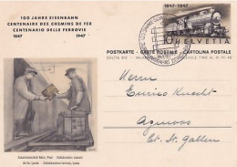 ENTIER  10  C       100 JAHRE EISENBAHN   1847 1947  + CACHET - Interi Postali