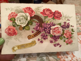 Heureux Anniversaire Fer à Cheval Fleurs Rose - Blumen