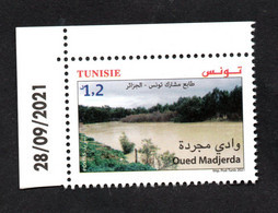 2021 - Tunisie - Timbre-poste Commun Tunisie-Algérie : Oued Madjerda- Fleuve - Série Complète 1v.MNH** Coin Daté - Algeria (1962-...)