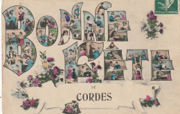 KO 12-(81) " BONNE FETE " DE CORDES -  LETTRES  FANTAISIES COLORISEES - FLEURS - 2 SCANS - Cordes