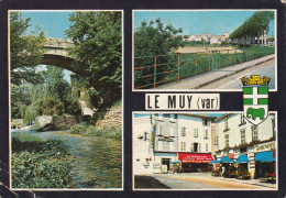 KO 24-(83) LE MUY - CARTE MULTIVUES COULEURS :  PONT ET  VIEUX MOULIN , CENTRE VILLE , VUE GENERALE - BLASON - 2 SCANS - Le Muy