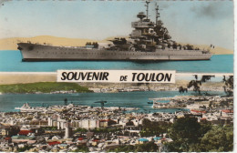 KO 24-(83) SOUVENIR DE TOULON - CARTE MULTIVUES COULEURS : LE " JEAN BART "- VUE GENERALE- 2 SCANS - Toulon