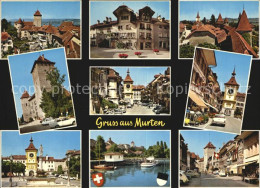 12611783 Murten Morat Teilansicht Wehrtuerme Stadtmauer Brunnen Schiffanlegestel - Andere & Zonder Classificatie