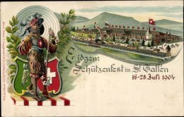 Gaufré Blason Lithographie Sankt Gallen Stadt Schweiz, Schützenfest 16-28 Juli 1904 - Autres & Non Classés