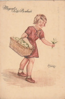 LE 6- MUGUET PORTE BONHEUR - FILLETTE AVEC PANIER DE MUGUET - ILLUSTRATEUR HENRY - 2 SCANS - Otros & Sin Clasificación