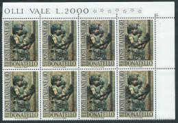 Italia 1966; Donatello, Scultore ; Blocco D' Angolo Di 8 Francobolli = 2 Quartine. - 1961-70: Nieuw/plakker