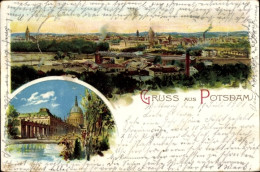 Lithographie Potsdam In Brandenburg, Stadtpanorama, Nikolaikirche - Other & Unclassified