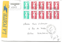 LETTRE RECOMMANDEE 1990 AVEC 10 TIMBRES AU TYPE MARIANNE DU BICENTENAIRE - 1989-1996 Marianna Del Bicentenario