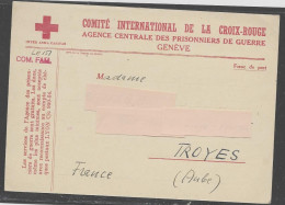 Carte  COMITE INTERNATIONAL DE LA CROIX ROUGE Agence Centrale Des Prisonniers  GENEVE - Croce Rossa