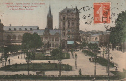 LE 13-(87) LIMOGES - SQUARE JOURDAN - CENTRAL HOTEL , GRANDS HOTELS AMBLARD ..- CARTE COLORISEE - 2 SCANS - Limoges