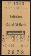 21/10/80  , PALÉZIEUX , CHATEL ST. DENIS , TICKET DE FERROCARRIL , TREN , TRAIN , RAILWAYS - Europa