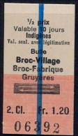 BULLE , BROC VILLAGE , BROC - FABRIQUE , GRUYÉRES , TICKET DE FERROCARRIL , TREN , TRAIN , RAILWAYS - Europe