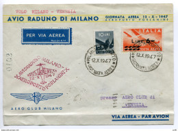 1947 Milano/Venezia - Aerogramma Del Volo Con Aereo Di Gara - Poste Aérienne