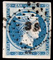 Greece 1861 20l Blue On Bluish Pelure Paper, Paris Print, No Number On Reverse. Fine Used. - Usati