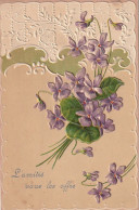 HO Nw (3) " L' AMITIE VOUS LES OFFRE " - CARTE FANTAISIE GAUFREE - COMPOSITION FLORALE - VIOLETTES - 2 SCANS - Other & Unclassified