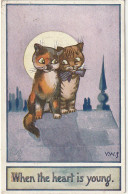 HO Nw (5) " WHEN THE HEART IS YOUNG "- COUPLE DE CHATS AMOUREUX  - ILLUSTRATEUR - 2 SCANS - Gatos