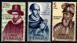 SPAGNA - 1964 - CONQUISTATORI DELL'AMERICA: FRANCìSCO DE TOLEDO, T. DE MONGROVEJO, FRANCISCO PIZARRO - USATI - Gebruikt