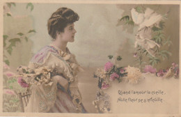 HO Nw (7)  " QUAND L' AMOUR LE CUEILLE , NULLE FLEUR NE S' EFFEUILLE " - FEMME , COUPLE DE COLOMBES - 2 SCANS - Women