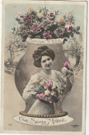 HO Nw (7) " VIVE SAINTE MARIE " - VASE DE FLEURS AVEC PORTRAIT DE FEMME - 2 SCANS - Firstnames