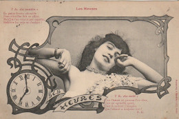 HO Nw (7) " LES HEURES " - 7 H DU MATIN , 7 H DU SOIR - FEMME AVEC PENDULE - DECOR STYLE ART NOUVEAU - EDIT. BERGERET  - Bergeret