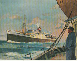 HO Nw (11) PAQUEBOT " EL MANSOUR " - AQUARELLE R.  CHAPELET - 2 SCANS - Steamers