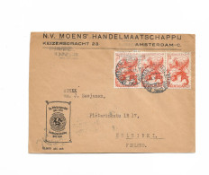 Amsterdam Netherlands Cover To Helsinki Finland 1946 Strip Of Three 7,5c Stamps, N.V.Moens' Handelmaatschappij - Cartas & Documentos