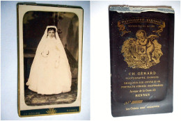 PHOTO CDV JEUNE FILLE COMMUNIANTE  MODE Cabinet GERARD A RENNES - Alte (vor 1900)