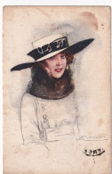 JA 28- PORTRAIT DE FEMME CHAPEAUTEE AVEC COL FOURRURE - ILLUSTRATEUR MAUZAN - SERIE N° 104 - Mauzan, L.A.