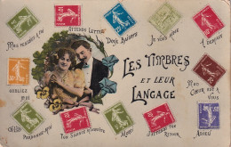 JA 28- LES TIMBRES ET LEUR LANGAGE - SEMEUSES ET COUPLE DANS MEDAILLON - Stamps (pictures)