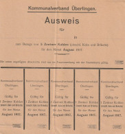 Ausweis Kommunalverband Überlingen Für Bezug Von Kohlen - August 1917  (68999) - Historical Documents