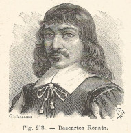 René Descartes - Incisione Antica Del 1925 - Engraving - Stampe & Incisioni
