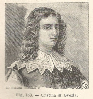 Cristina Di Svezia - Incisione Antica Del 1925 - Engraving - Estampas & Grabados