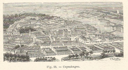 Copenaghen - Panorama - Incisione Antica Del 1925 - Engraving - Estampas & Grabados